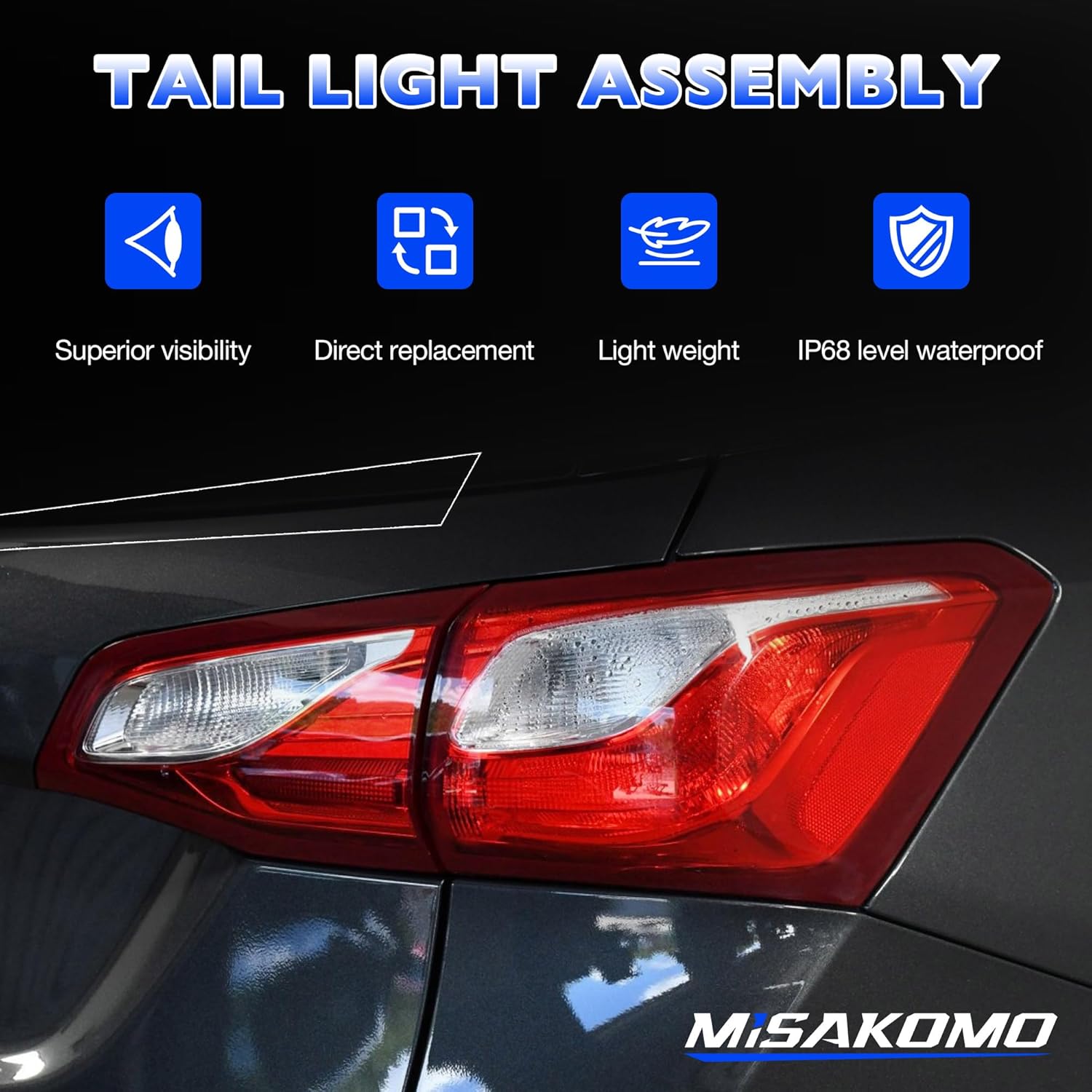 Tail Lights Compatible with Chevy Equinox 2018 2019 2020 - Right Passenger Side Rear Brake Lamp Replace 84769836 - Taillight Halogen Type NON-LED (w/Bulb)