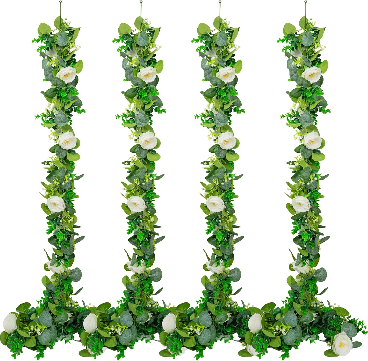 (4pack Wedding Arch Eucalyptus Garland Fake Roses for Vines for Decoration Wedding Decorations for Home Party, Table Decorations for Reception,Living Room wall Decor etc .Reusable.(White)