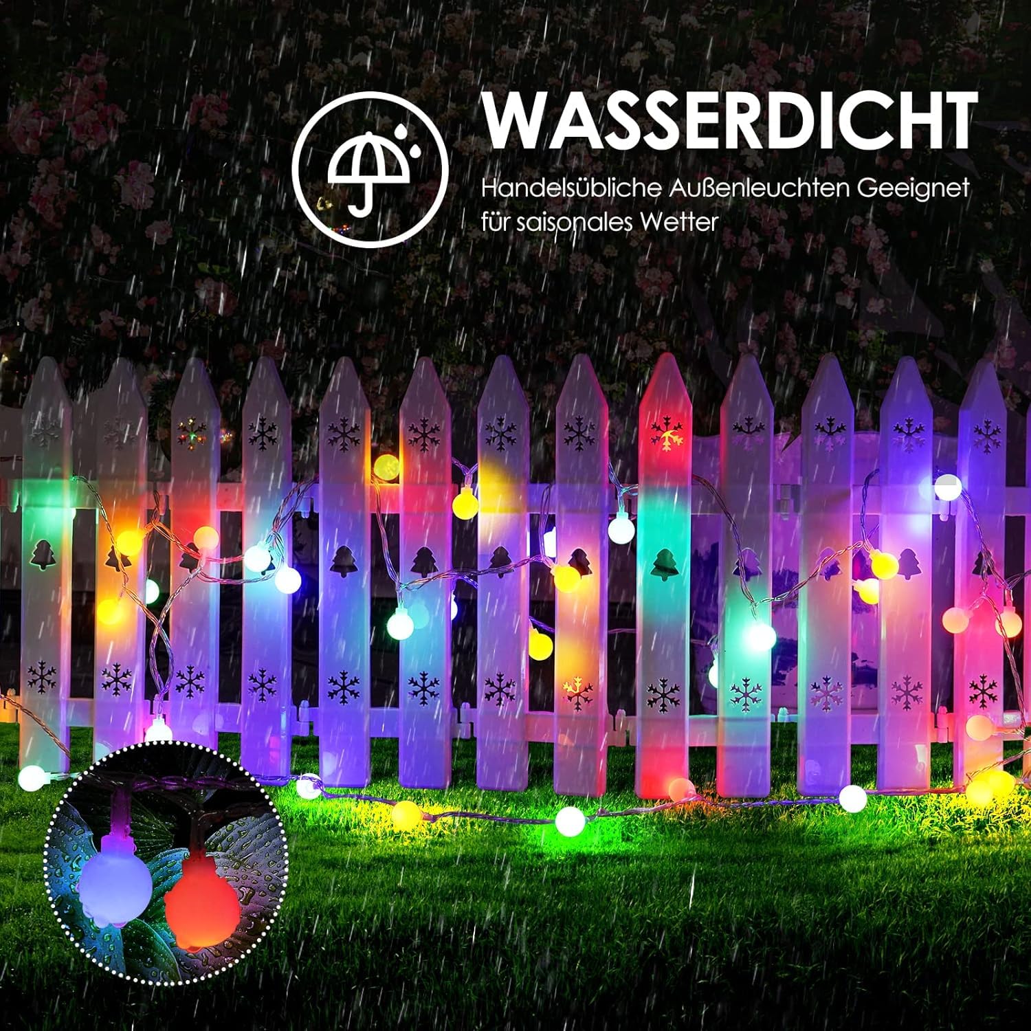 Qillnyy Catena luminosa a batteria, 7 m, 60 LED, con 8 modalità di illuminazione regolabili, catena luminosa a batteria, impermeabile, per interni, esterni, Natale (multicolore)