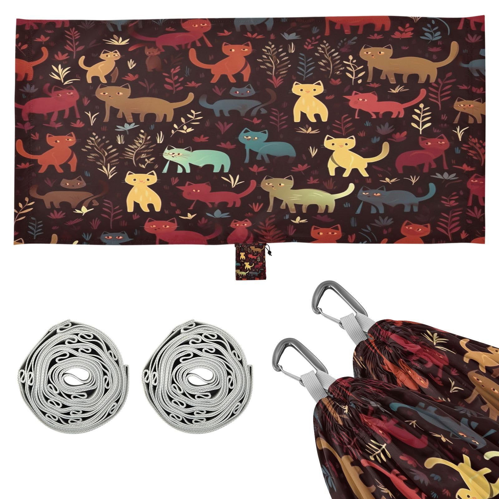 ATTX Cartoon Cats Camping Hammock - Lightweight & Portable Hammocks, Heavy Duty 330lbs Capacity for Indoor, Hiking, Backpacking, Travel, Backyard, Beach#422