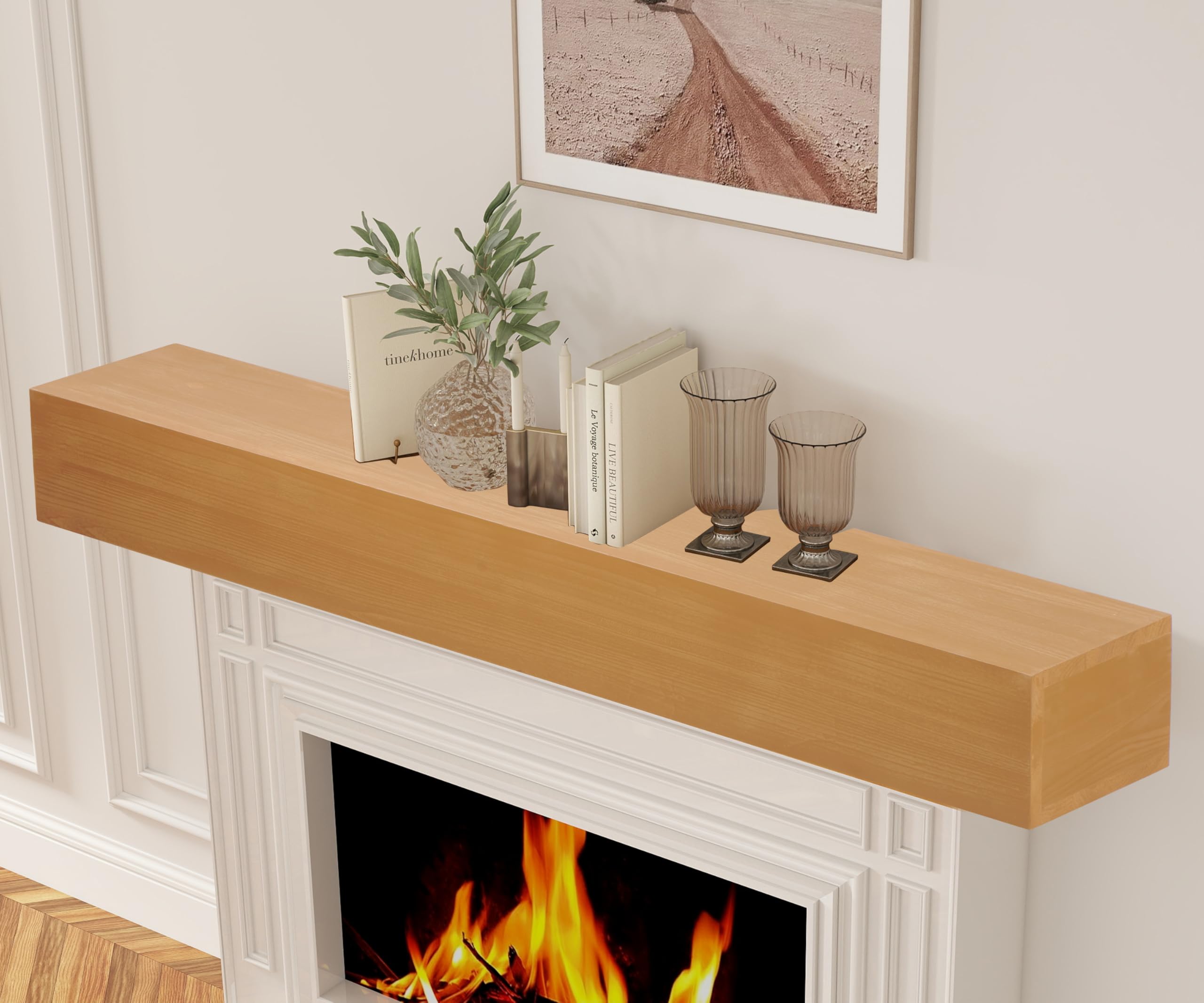 Mederlo Fireplace Mantel Solid Rustic Wood Wall Mounted Floating Farmhouse Shelf