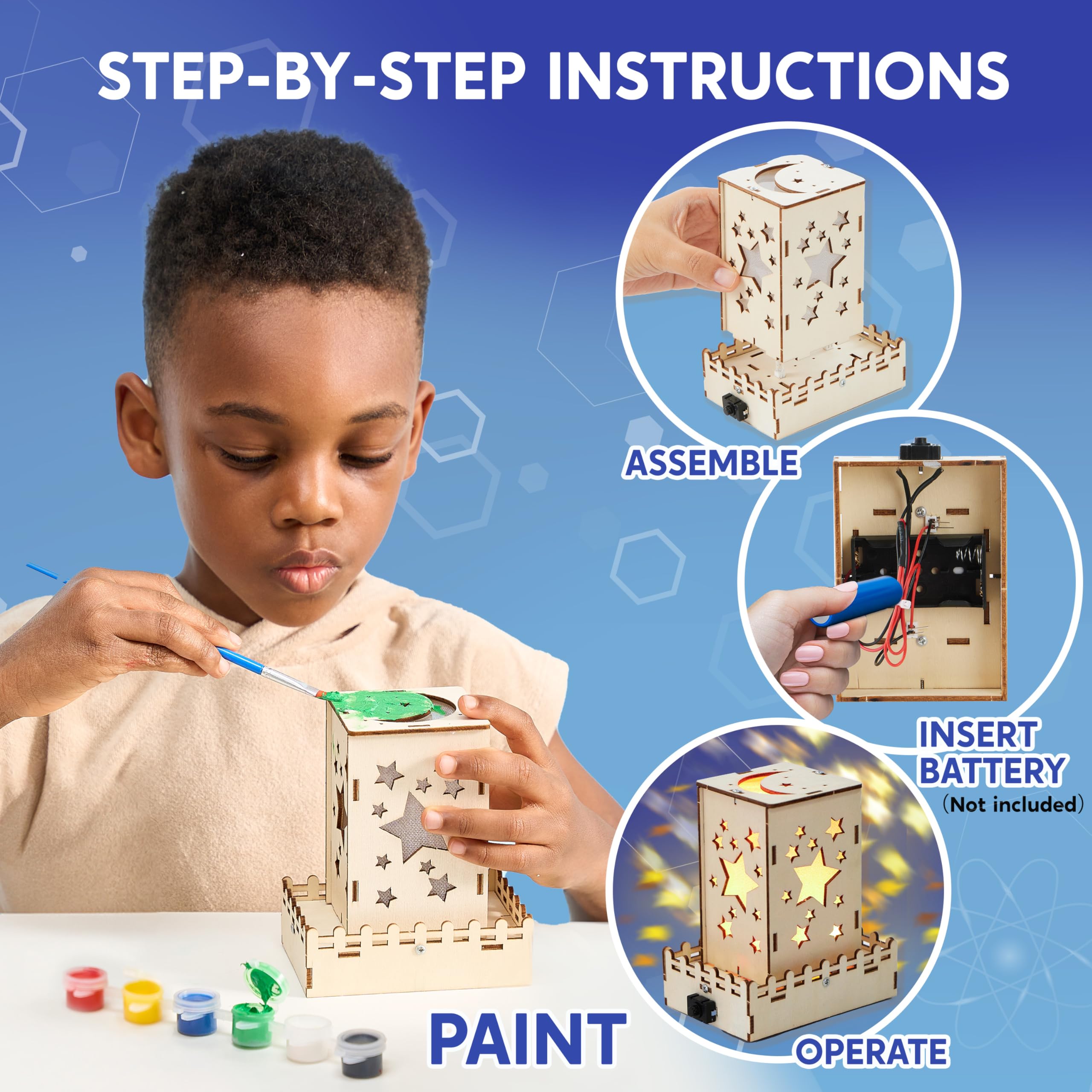 Klever Kits Science Building Toys 6 Projects- Make Your Wooden Motor Machines- Learning Crafts and STEM Activities for Kids Aged 8 9 10 + DIY Race Car & Star Nightlights - Image 5