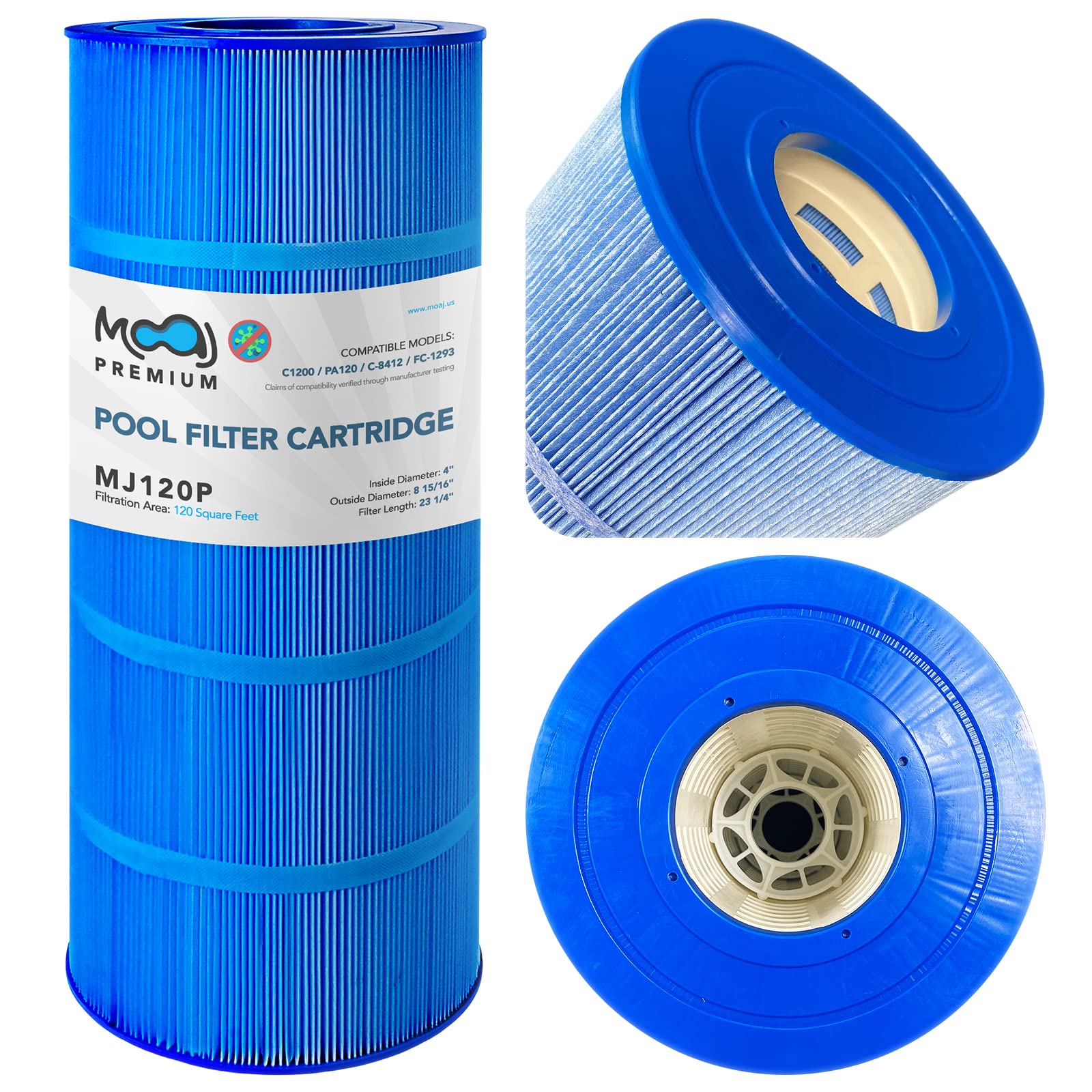 MOAJ Premium Pool Filter Replaces Hayward C1200, CX1200RE, PA120, PA120-M, Filbur FC-1293, C-8412, Clearwater II ProClean 125, PCCF-125, 817-0125 | 23 1/4" x 8 15/16" | 120 SQ FT | Asepsis-Infused