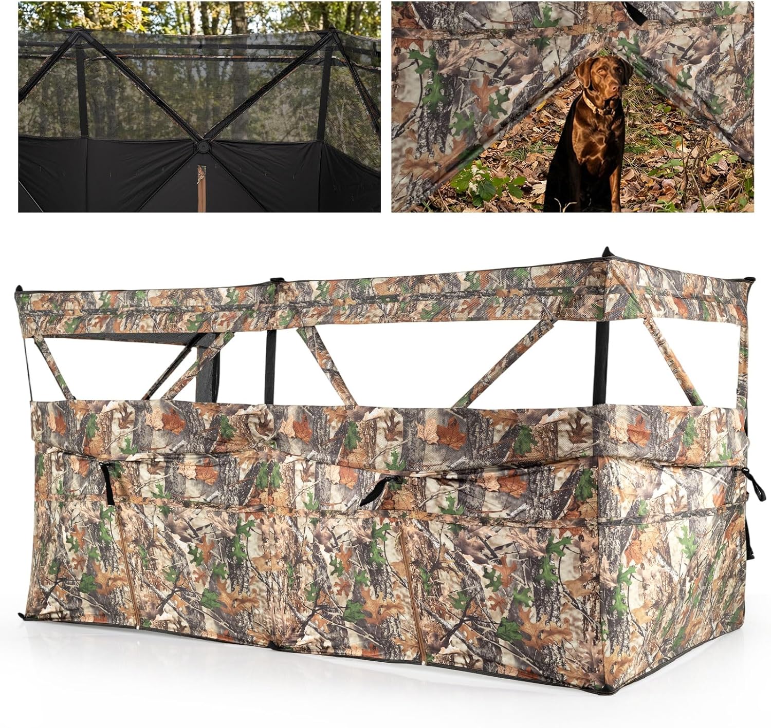 Tangkula 4-Panel Hunting Blind with Dog Door, 1-3 Person Pop-Up 3-Sided 360° See Through Ground Blind with Resilient Oxford Fabric, 4 Silent Windows, Carrying Bag for Deer & Turkey Hunting