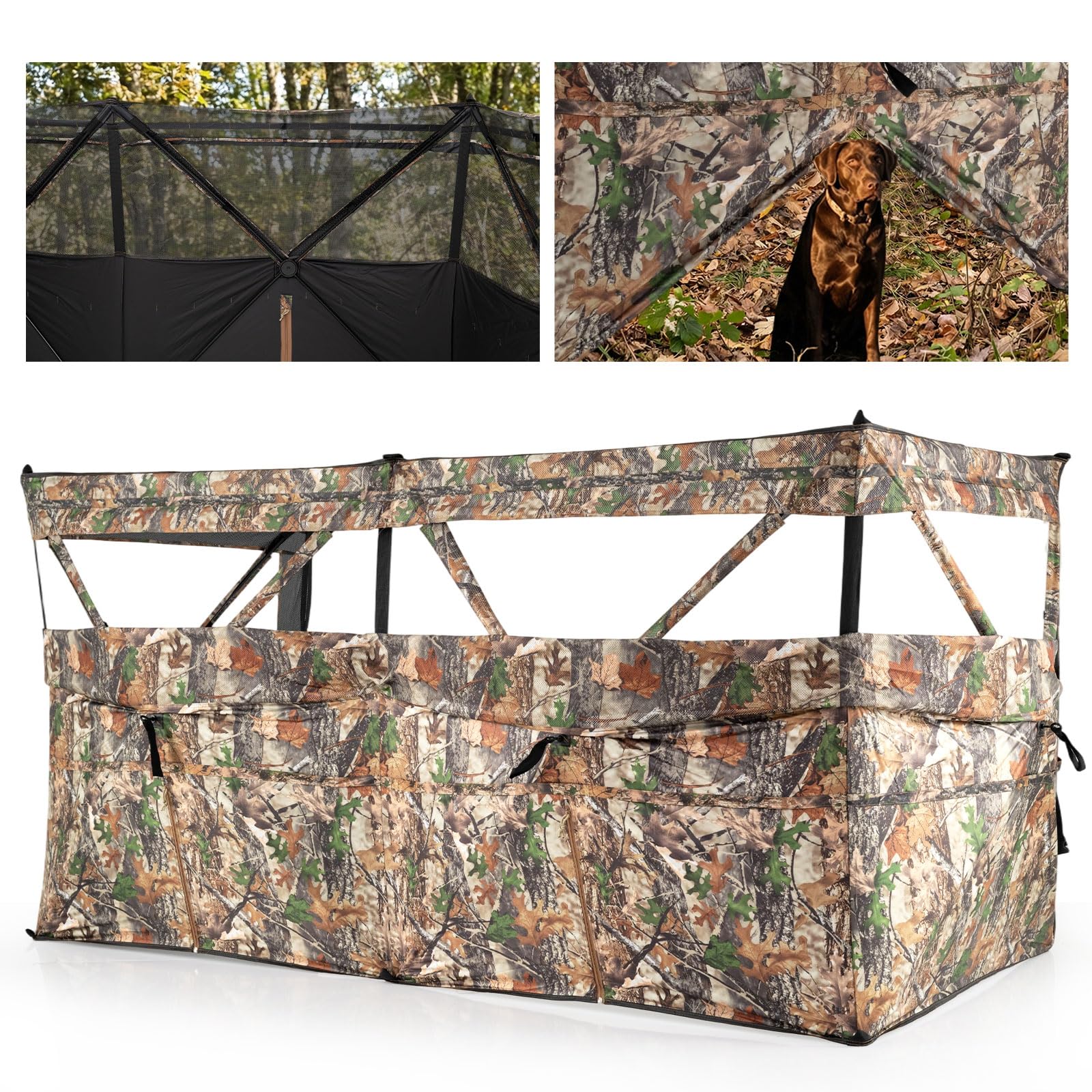 COSTWAY Persiana de Caza Portátil, Transparente de 360°, Puesto de Caza Plegable para 1-3 Personas, Tejido Oxford Resistente, Bolsa de Transporte, Camuflaje, 240 x 120 x 120 cm