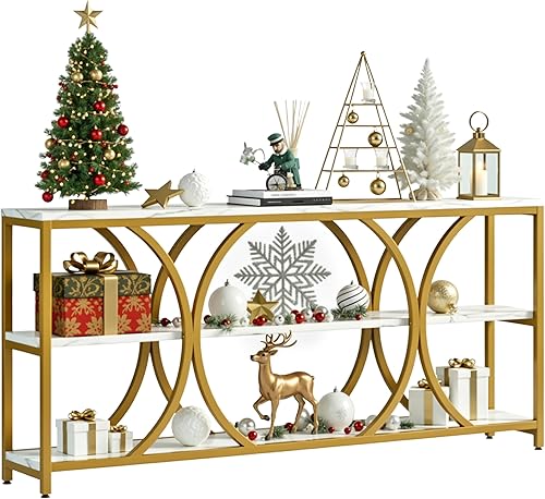 Mesa consola moderna, mesa de entrada extra larga de 70.8 pulgadas con estantes de almacenamiento de 3 niveles para sala de estar, pasillo, entrada,