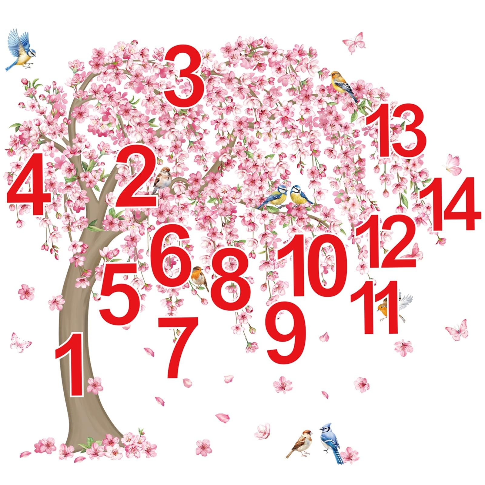decalmile Stickers Muraux Fleurs de Cerisier Roses Autocollant Mural Grand Arbre Floral Oiseaux Décoration Murale Salon Chambre Mur TV