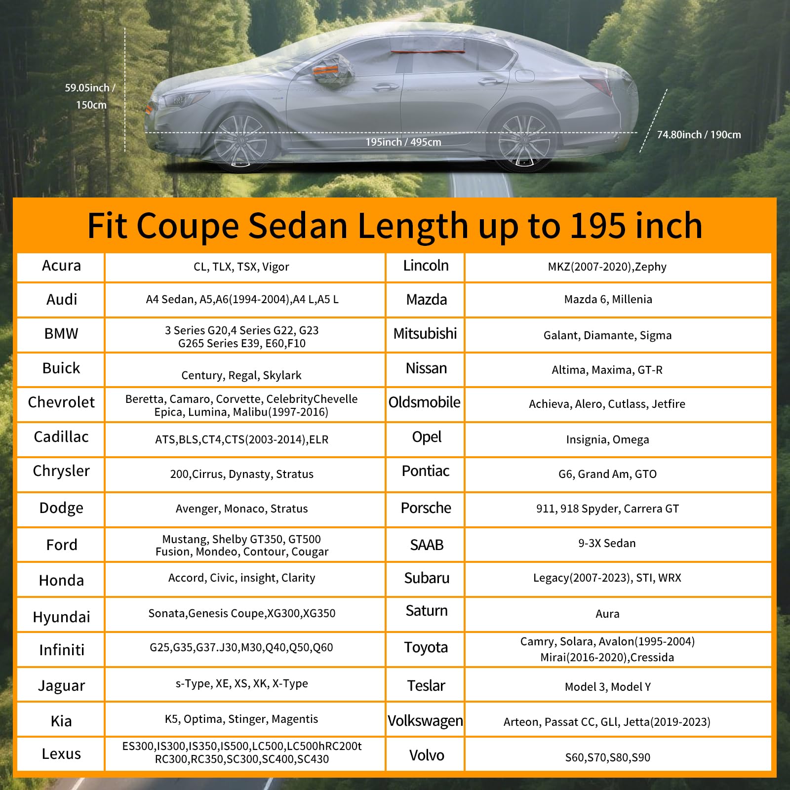 Sedan Car Cover Waterproof All Weather Heavy Duty 8 Layers Outdoor Car Covers for Automobiles with Door Zipper — view 6