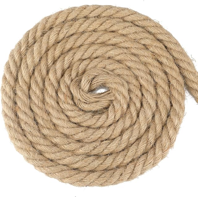 G2PLUS 16MM Jute Hemp Rope, 4-Ply Natural Thick Rope, 10M Craft Garden Rope for Cat Scratch Post, Garden Decoration