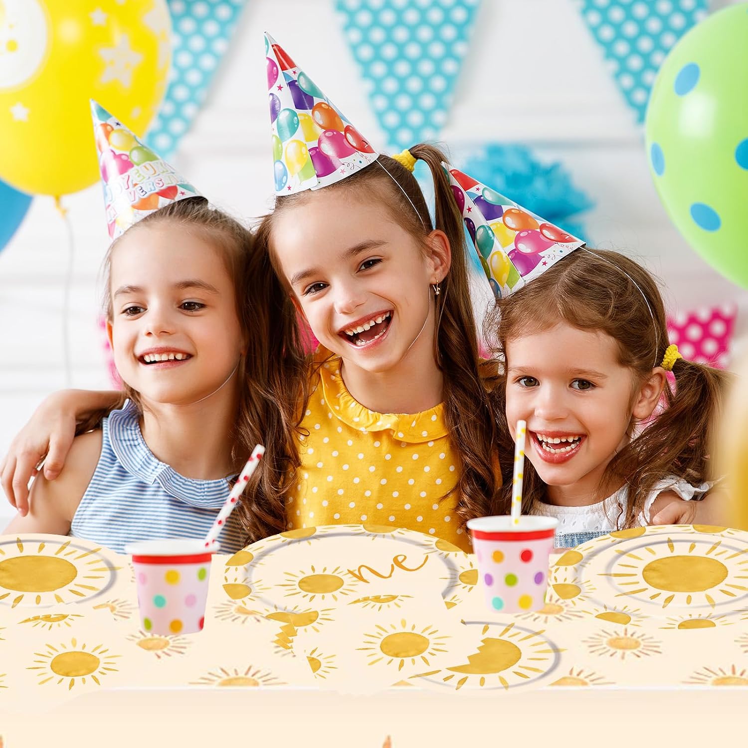 Boho Sun Party Decorations for Birthday Sunshine Party Tableware Includes Bohemia Sunshine Plates Napkins Tablecloth | Serves 20 First Trip Around The Sun Party Supplies for Baby Shower