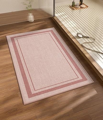 Miniatura 13 de chakme Juego de 2 alfombras de baño ultrafinas, absorbentes, antideslizantes, lavables a máquina, color beige oscuro, 17 x 24 pulgadas + tapete para