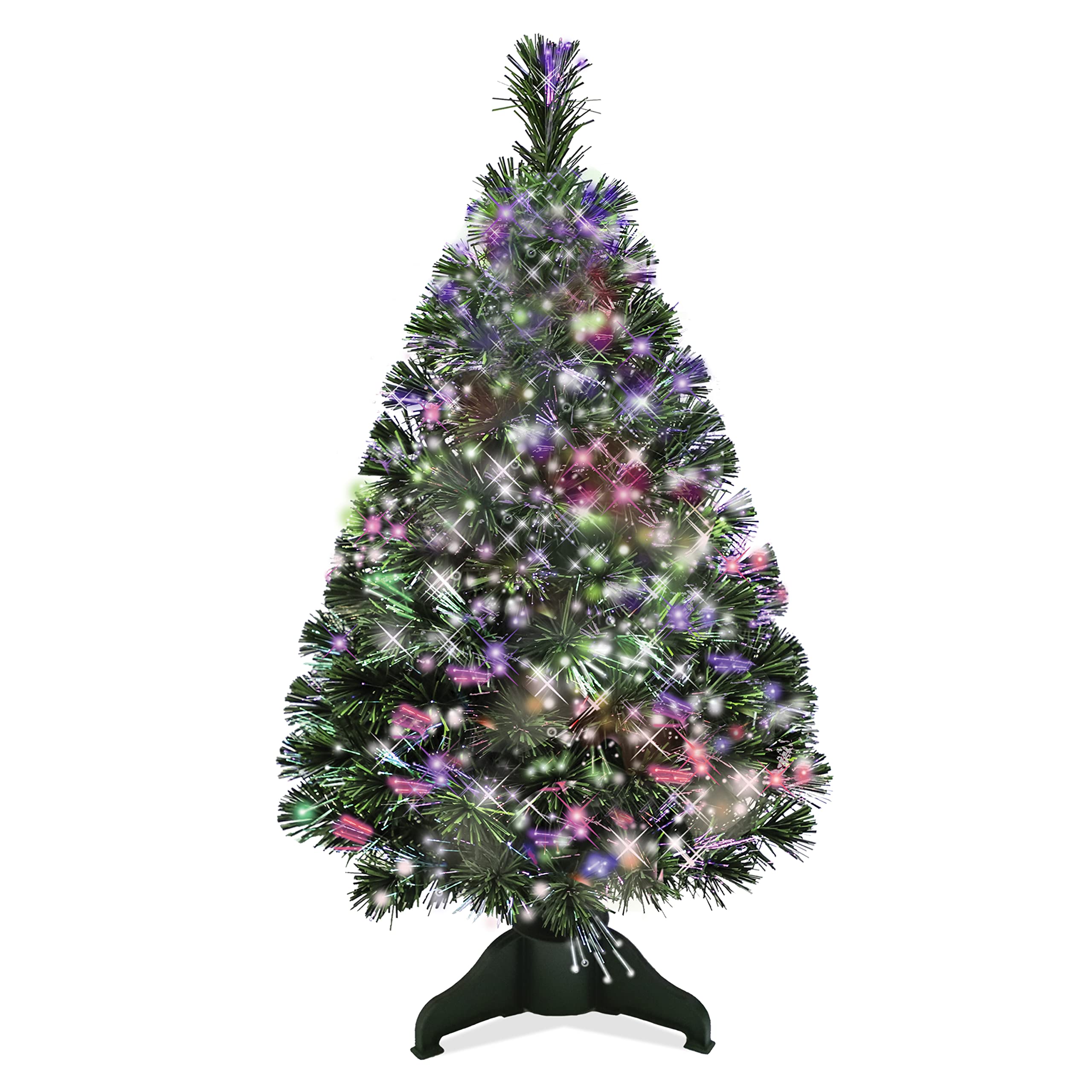 Flexible Flyer Small Fiber-Optic Christmas Tree. 32” Mini Pre-Lit LED Multi-Colored Tabletop Xmas Decoration, 2 Ft 8 in