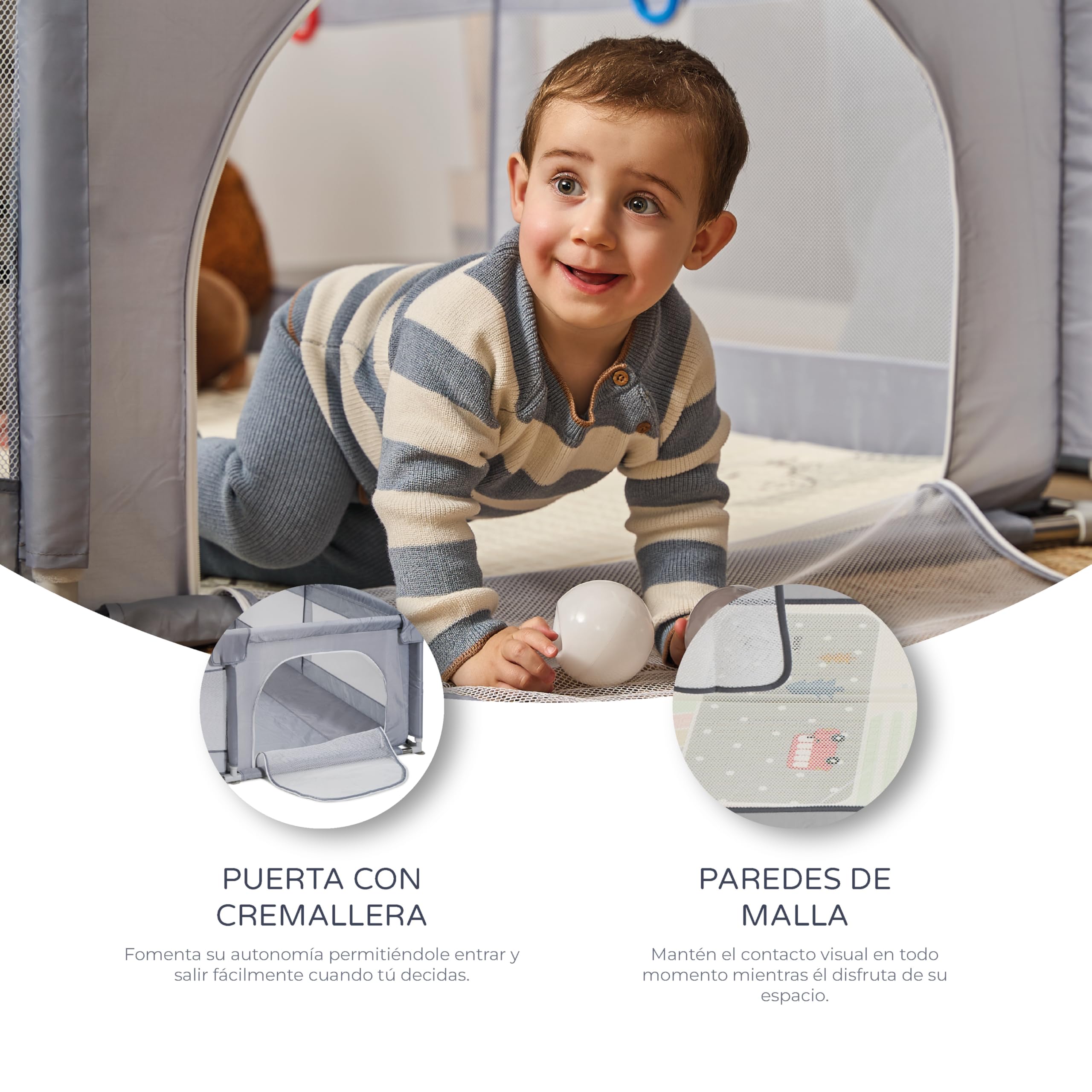Parque Infantil XXL NYLON - 200x180 - Corralito para bebé plegable - Parque de juegos para bebe Seguro, Con gateras y ventana red - Con ventosas - Fácil Montaje (200 * 180 cm) — view 3