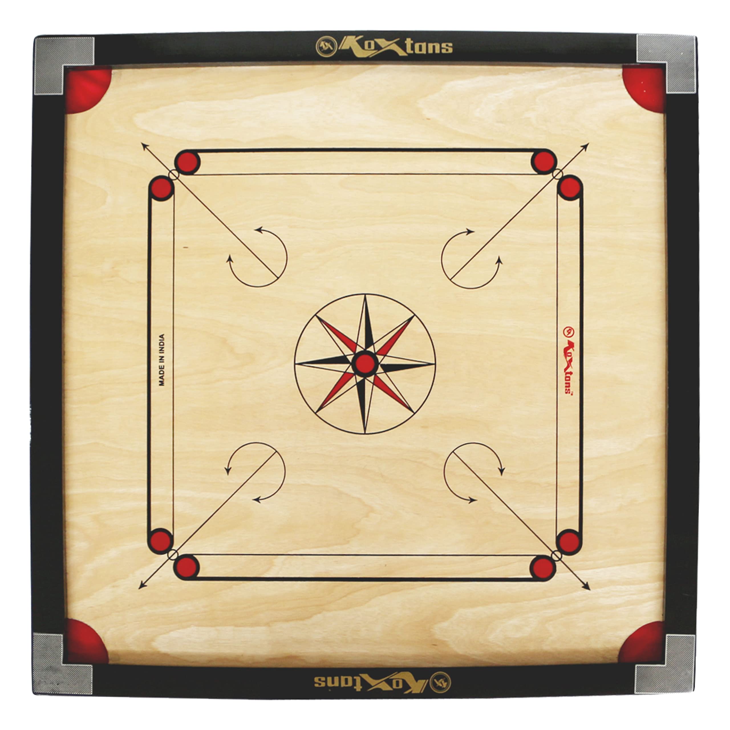 KOXTONS - Carrom Board 32 INCH Full Size Cut Pocket with 1.5" Border (Premium) with STRICKER & Accessories