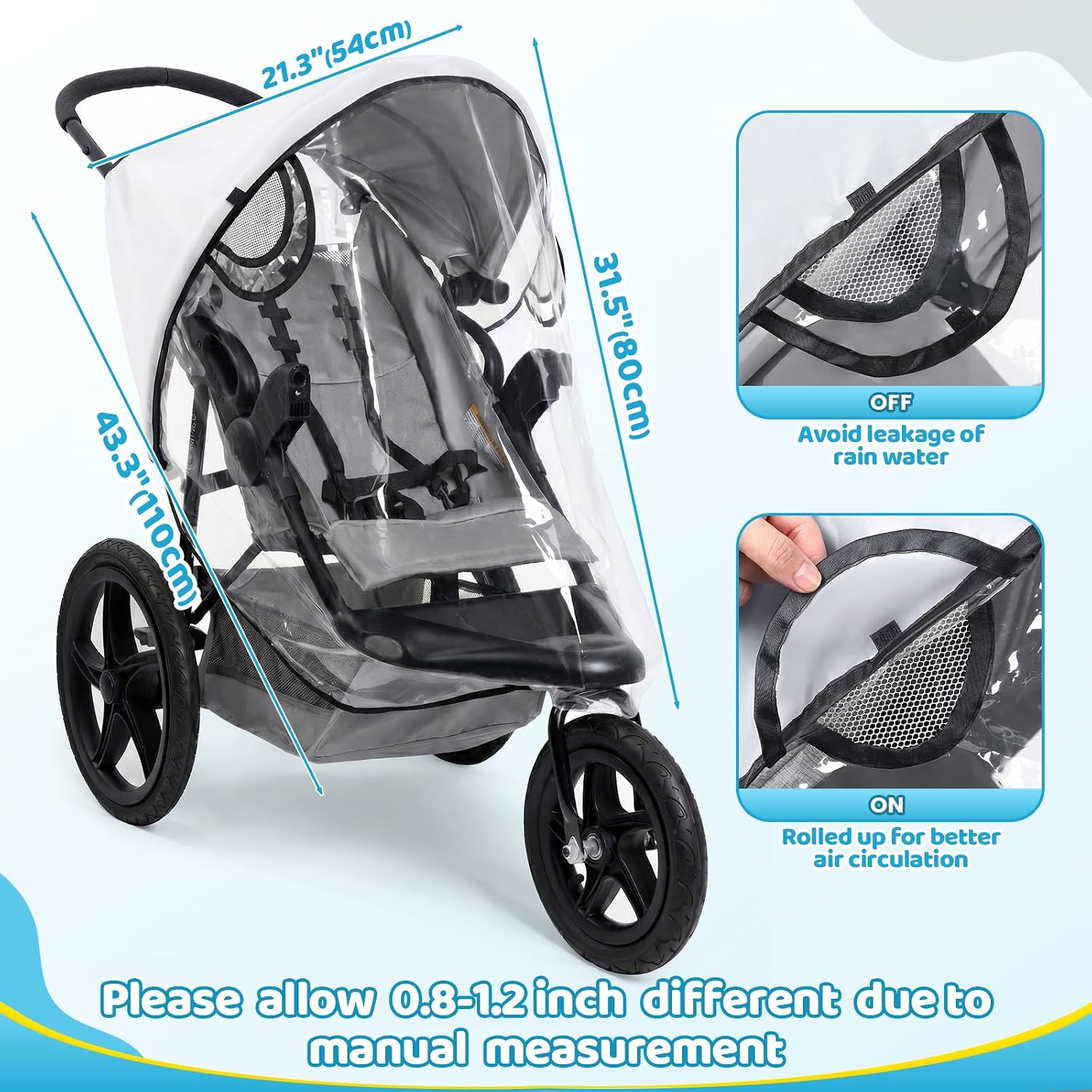 Jogging Stroller Rain Cover, Universal Rain Cover for Most Jogging Strollers, Waterproof Baby Travel Weather Shield, Thick EVA & PVC Protect from Dust and Snow, Clear