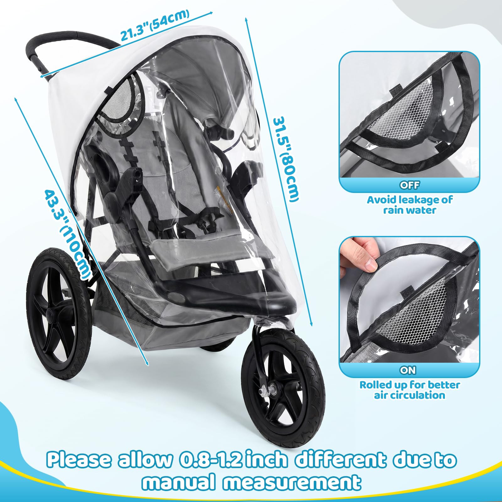Funda impermeable para la lluvia para cochecito de correr, cubierta impermeable para la mayoría de los cochecitos de correr, protección contra la intemperie, EVA gruesa y PVC que protege del polvo y