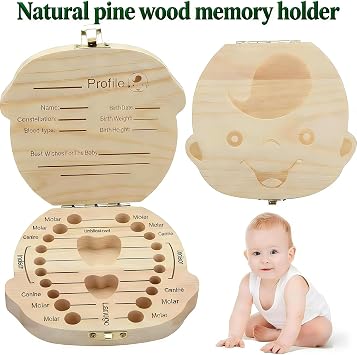 Wooden Tooth Fairy Box, Keepsake Storage Holder for Baby Teeth