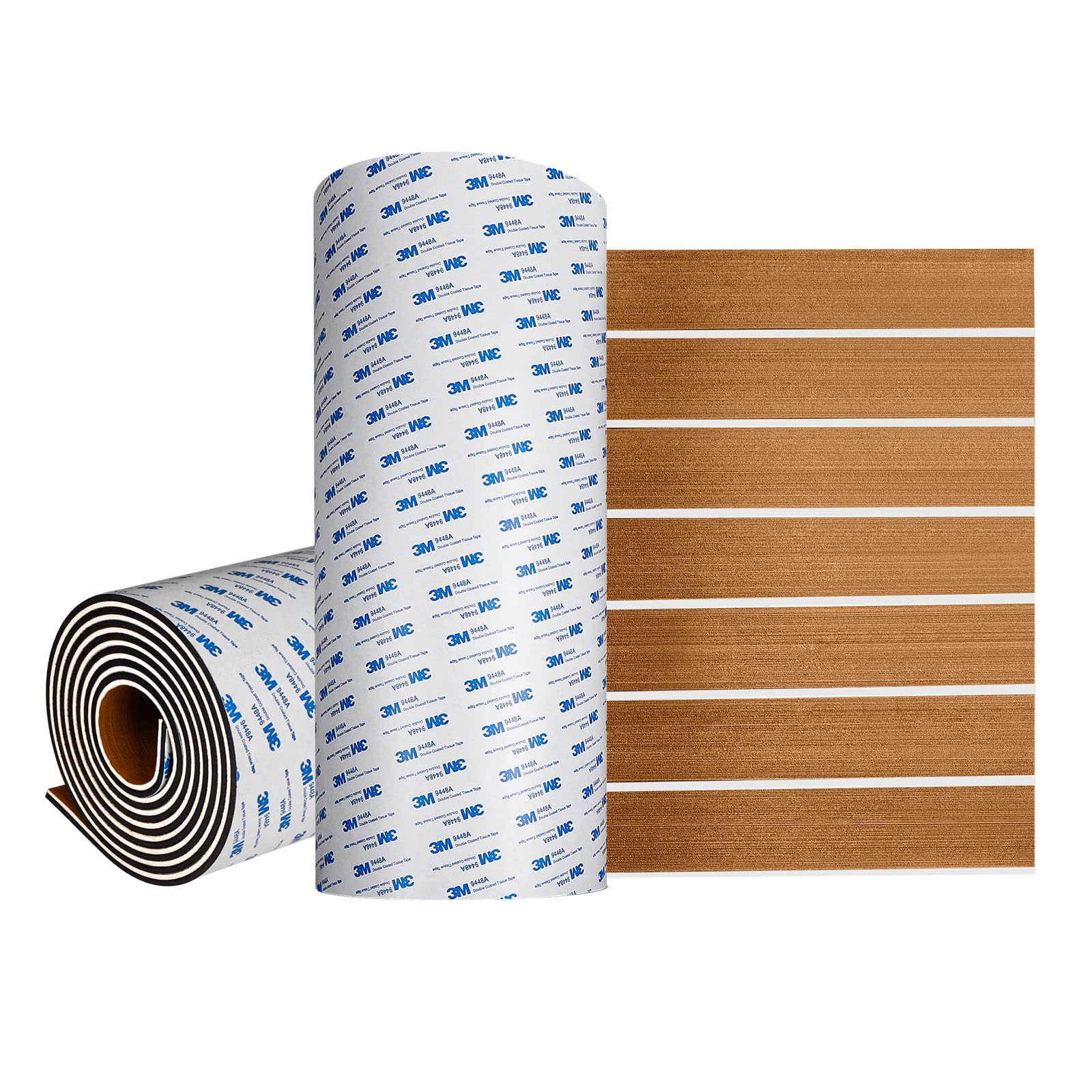 OCEANBROAD 3M EVA Foam Boat Flooring Marine Boats Decking Self-Adhesive 96''x45.6''/36''/28.8''/16.8'', 48''x16.8'' Faux Teak Sheet Non-Slip Mat for Boats Pontoon Yacht Swim Platform Helm Pad RV Floor