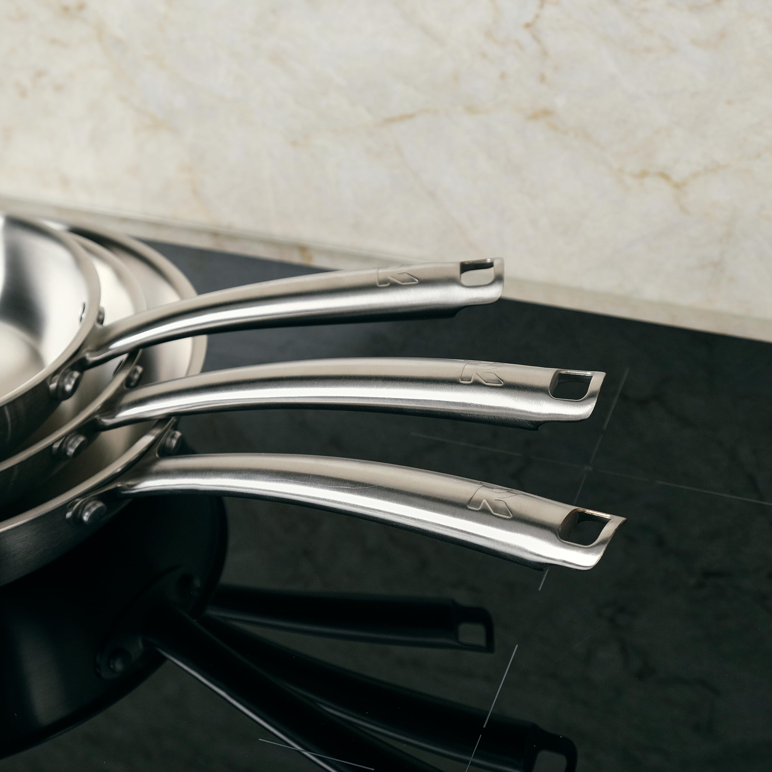 KAMBERG - Cofanetto 3 padelle Ø20 – 24 – 28 cm in acciaio inox 18/10 triply – senza PFAS – Tutti i piani cottura inclusi induzione e forno – 0008282, grigio