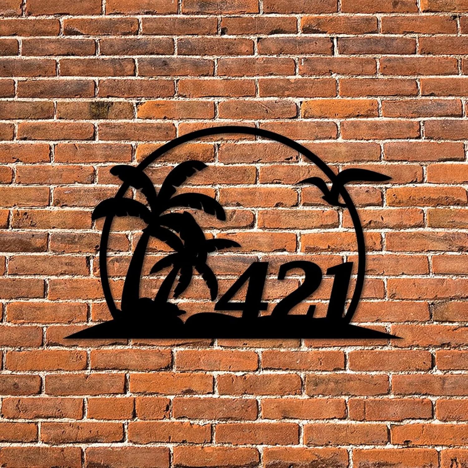 Address Plaque Custom Personalized Palm Tree House Number Address Metal Sign 5 House Number Sign Wall Decor Art Outside Decorations Aluminum Farmhouse for House, Street, Front Door Bright Easy Black
