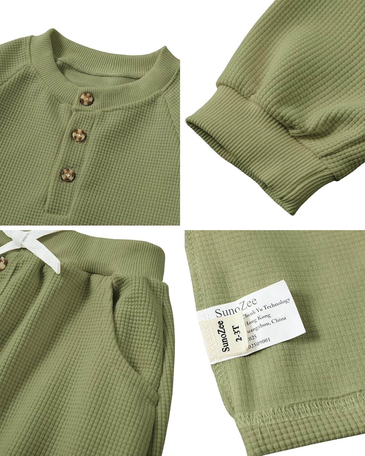 Toddler Baby Waffle Long Sleeve Sweatshirt ButtonTop Jogger Pants Set Cute Fall Winter Clothes Set Outfits - Image 4