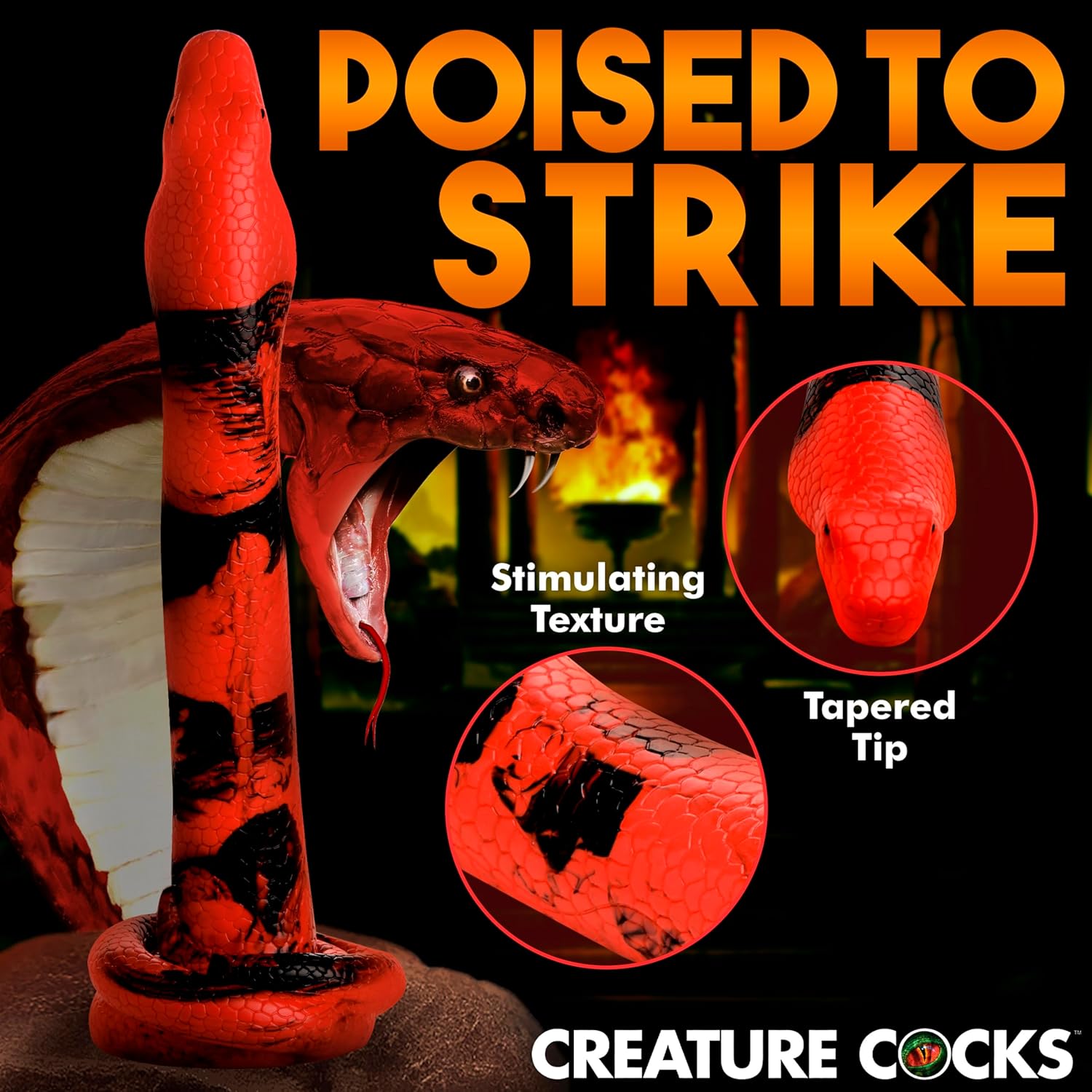 CREATURE COCKS King Cobra X-Large 18" Long Silicone Dildo for Men, Women & Couples. Firm and Flexible, Strong Suction Base, Fantasy Dildo. Premium Phthalate-Free Silicone. 1 Piece, Red.