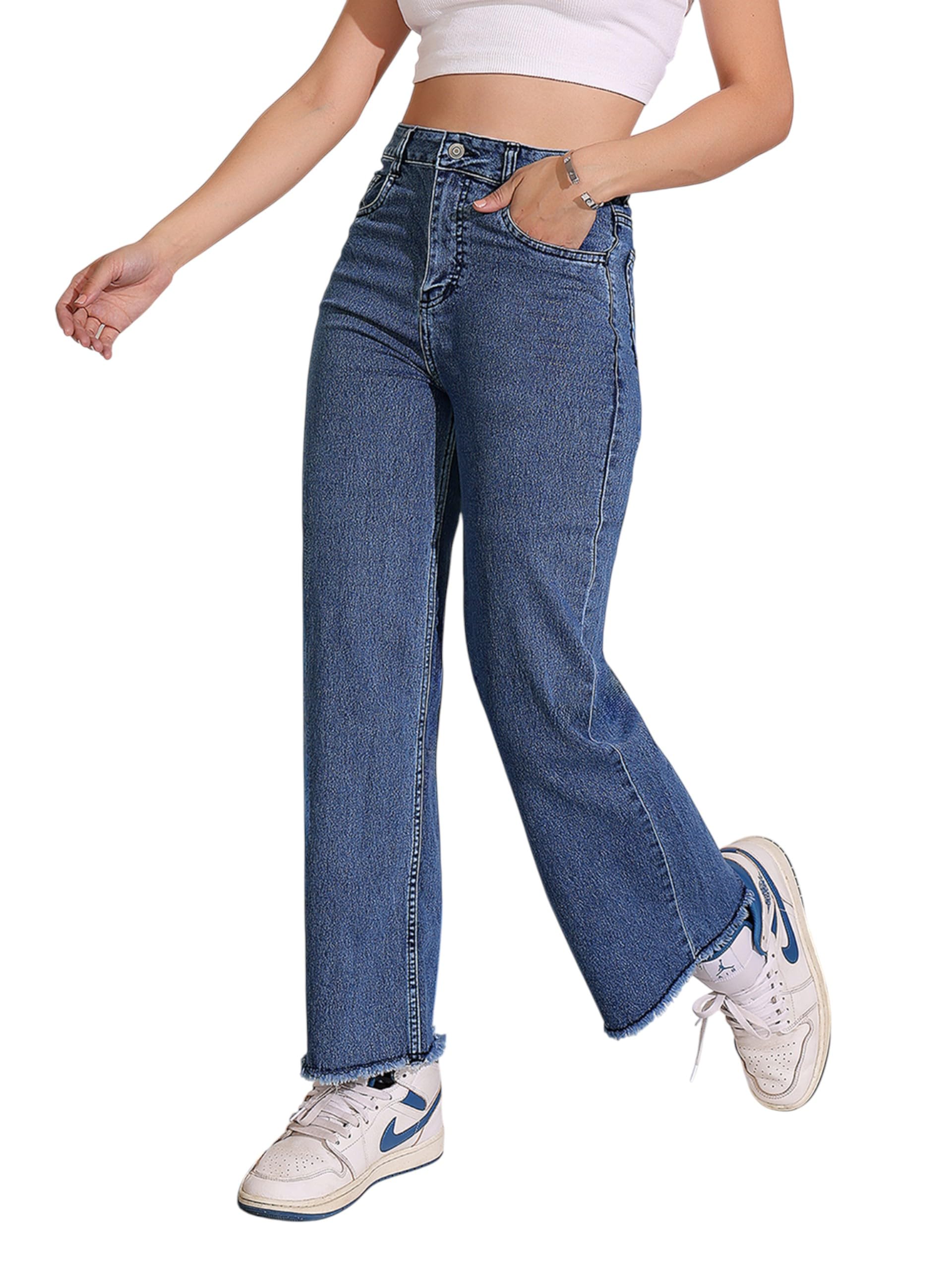 dolce crudo Side Slit Bootcut Jeans for Women – High Rise Dark Wash-picture-13