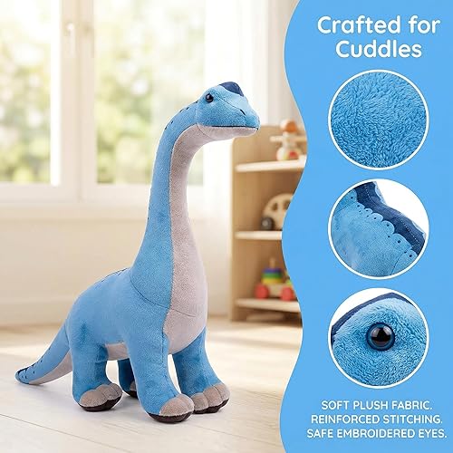 Miniatura 2 de Juguete de peluche de dinosaurio de brachiosaurio de simulación - Peluche de dinosaurio tiranosaurio Rex, juguetes de peluche de animales suaves