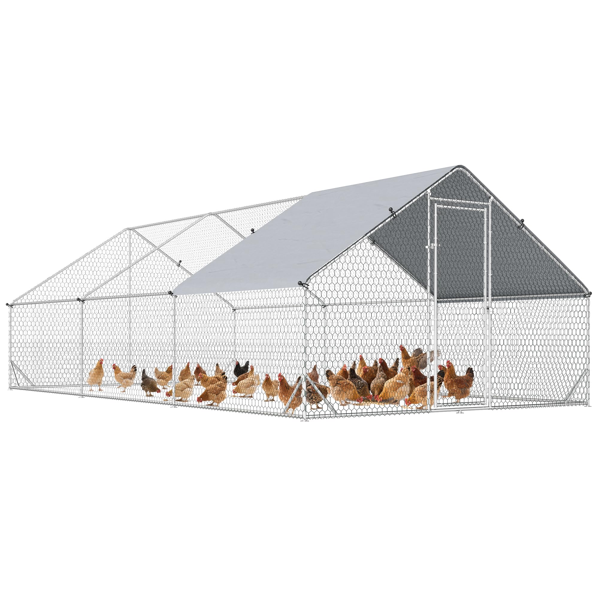 PawHut Chicken Run Galvanised Walk-in Chicken Coop Hen Poultry House Cage Rabbit Hutch Pet Playpen Garden w/Water-Resist Cover, 3 x 6 x 2m
