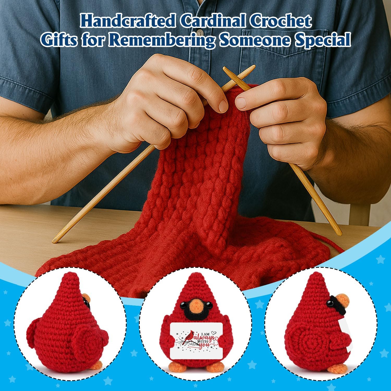 Memorial Handmade Crochet Stuff Cardinal, Sympathy Gift for Loss of Loved One, Red Cardinal Doll (Memorial Handmade Crochet Stuff Cardinal 04)