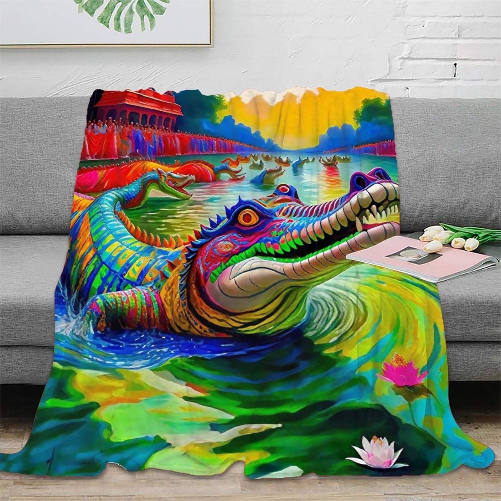 Couverture lit microfibre crocodile chaude 100x130 plaid canapé moelleux imprimé 3D