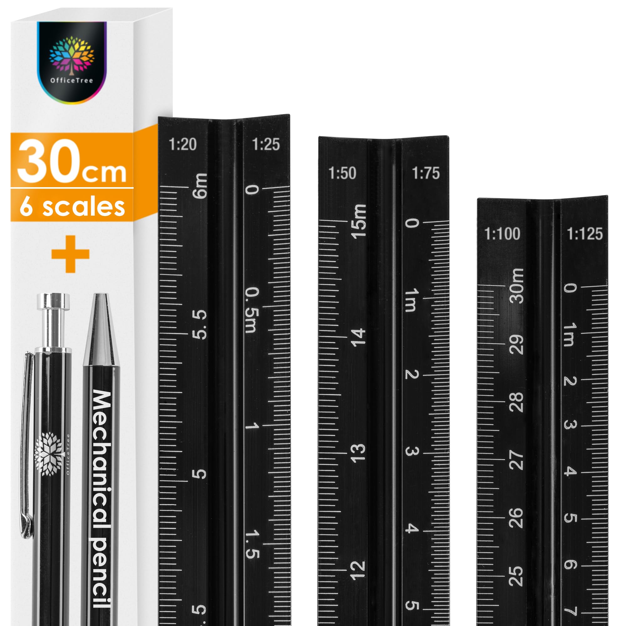 Scale Ruler 1 OfficeTree Scale Ruler Architect 30cm with Mechanical Pencil ...
