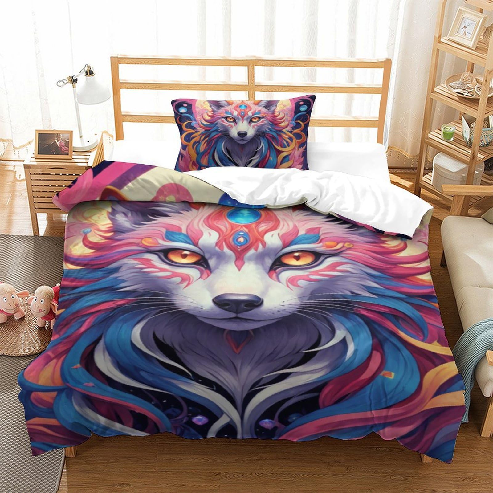 Housse de couette loup sauvage pour chambre d'ado adepte de décoration nature 135x200