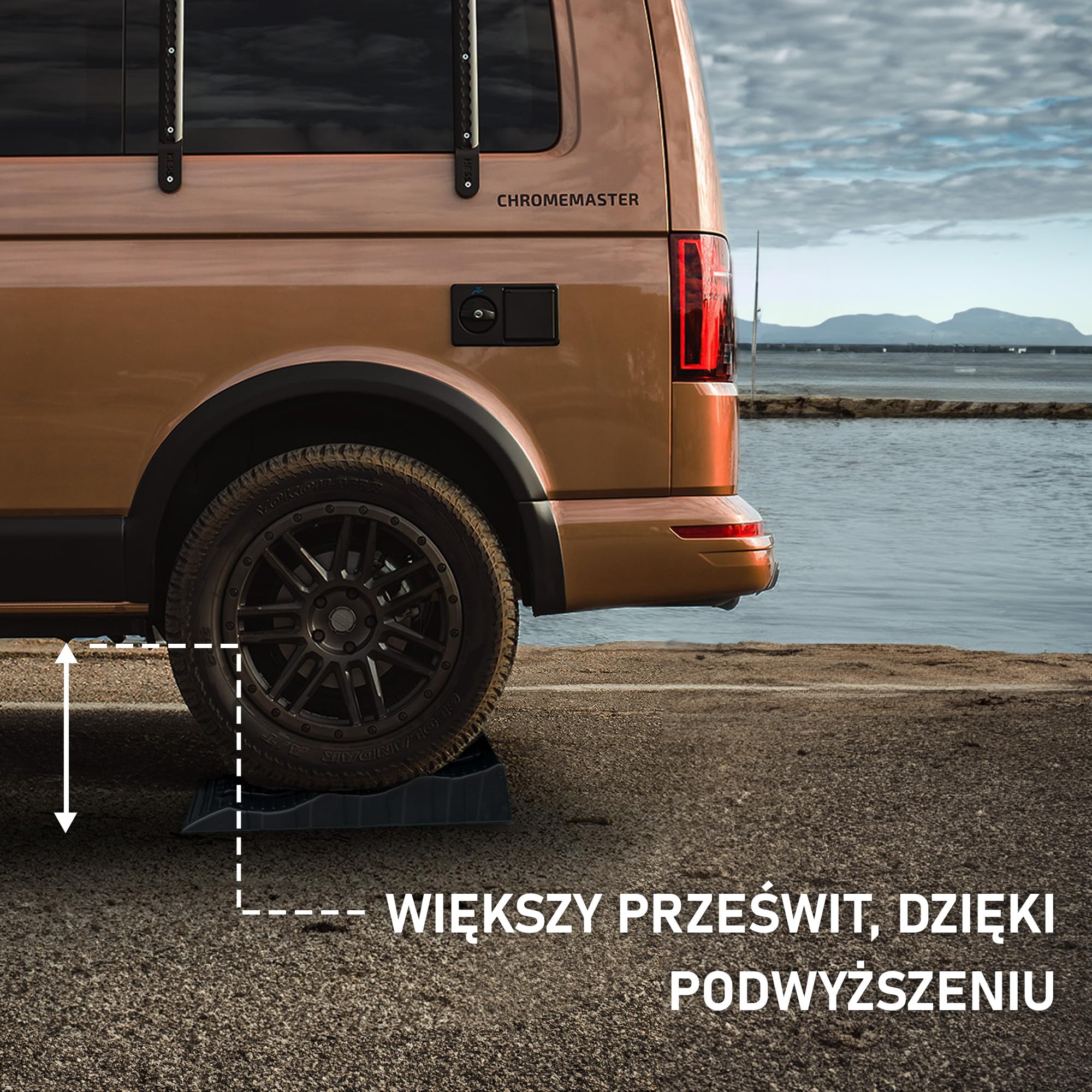CHROMEMASTER | Podkłady, Kliny, Najazdy, Rampy do Przyczep Kempingowych | Kliny, Podkłady Poziomujące do Kamperów, Samochodów; 4 Sztuki | Rampy Umożliwiają Ustawienie Pojazdu w Trudnym Terenie