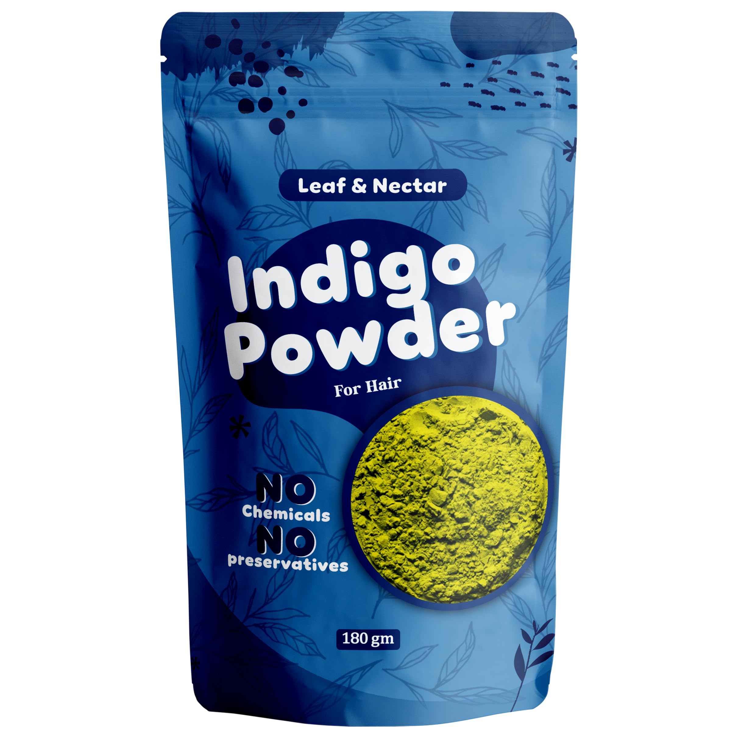 Leaf & Nectar 100% Pure Indigo Powder for Black Hair | Natural Hair Dye & Chemical-Free Color (180g)