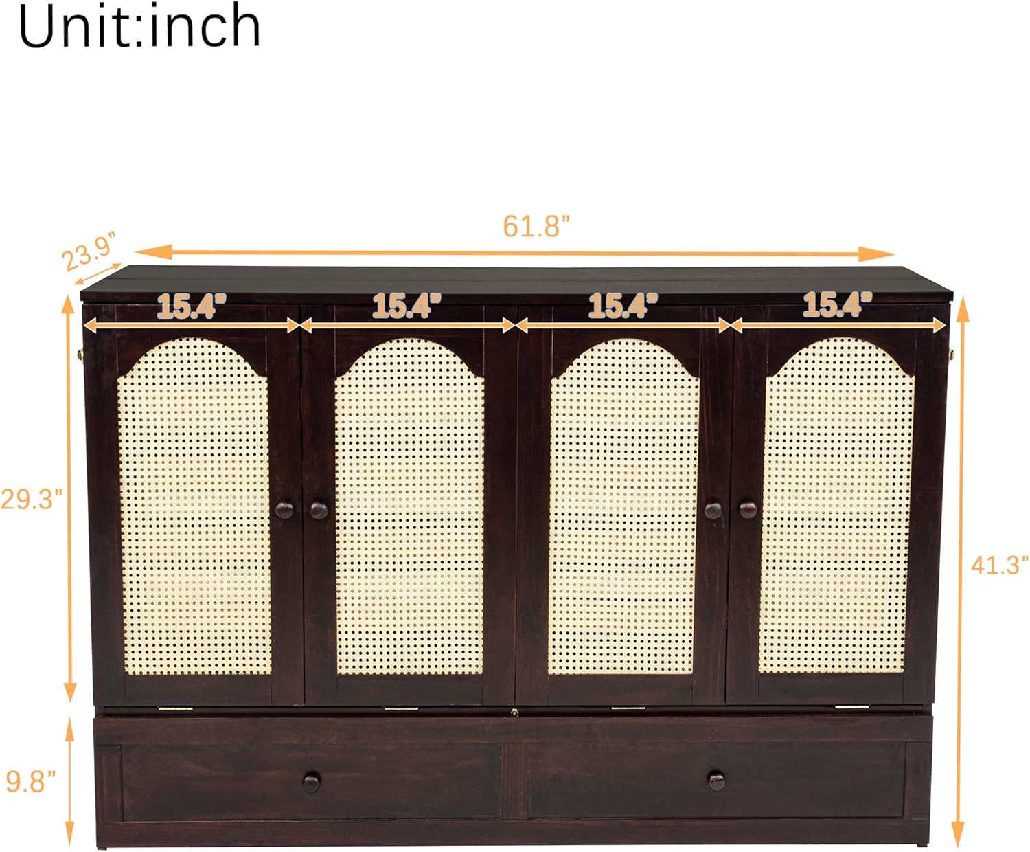 Ball & Cast Murphy Bed Queen Size,Wood Rattan Decoration Hideaway Cabinet Bedframe with Power Station,Wall Platform can be Folded up,Fold-Down Chest W/Drawer,for Apartment,Bedroom,Espresso