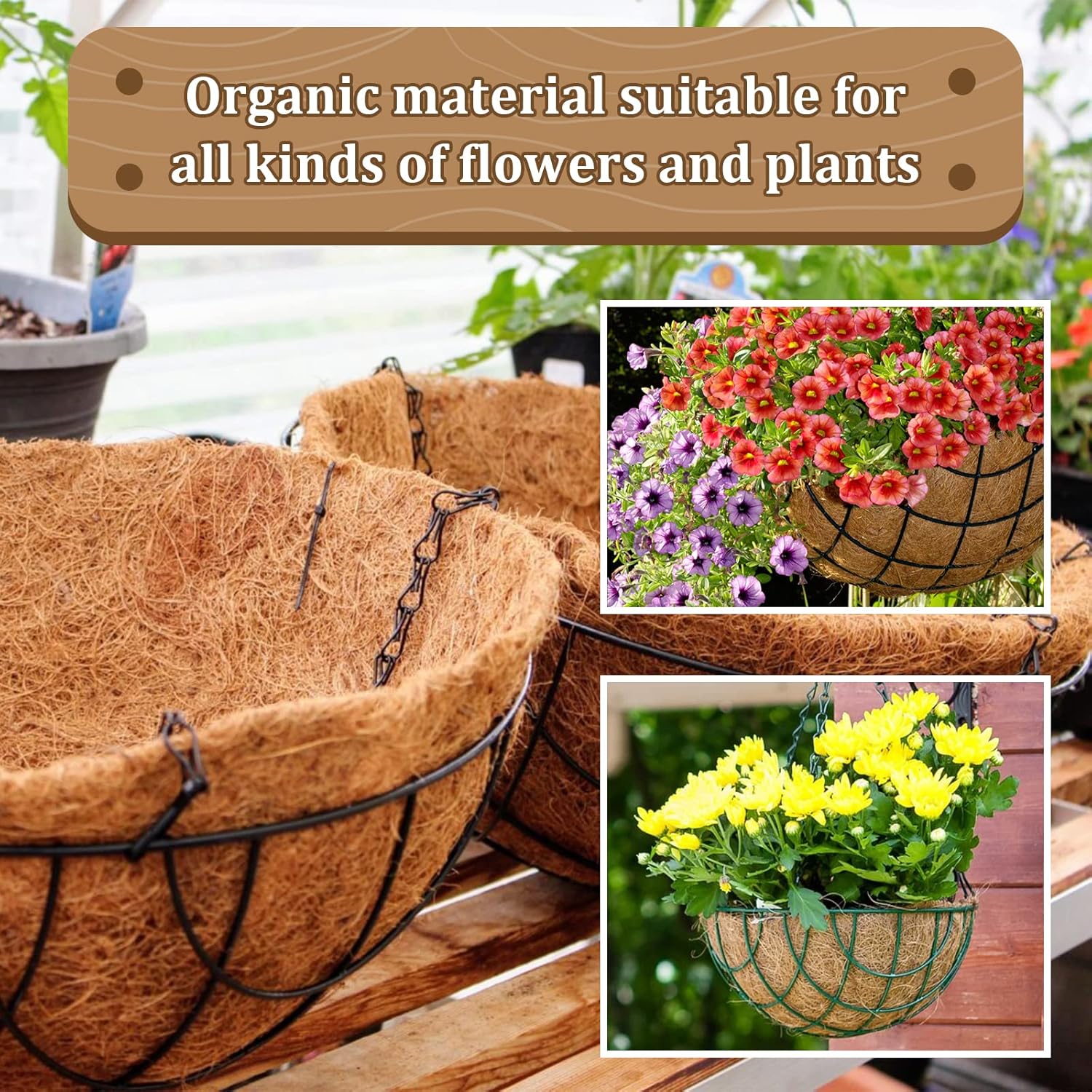 Legigo 4 Pack 20 Inch Hanging Basket Coco Liners Replacement, 100% Natural Round Coconut Coco Fiber Planter Basket Liners for Hanging Basket Flowers/Vegetables