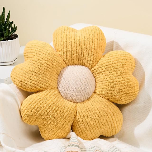 Sioloc Oreiller à fleurs, Oreil en forme de fleur, Coussin au sol de fleurs, coussin de siège, Oronnier mignon, Oreillet esthétique comme décoration de chambre, Orais décoratifs pour canapé-lit (jaune,15.7Inch)