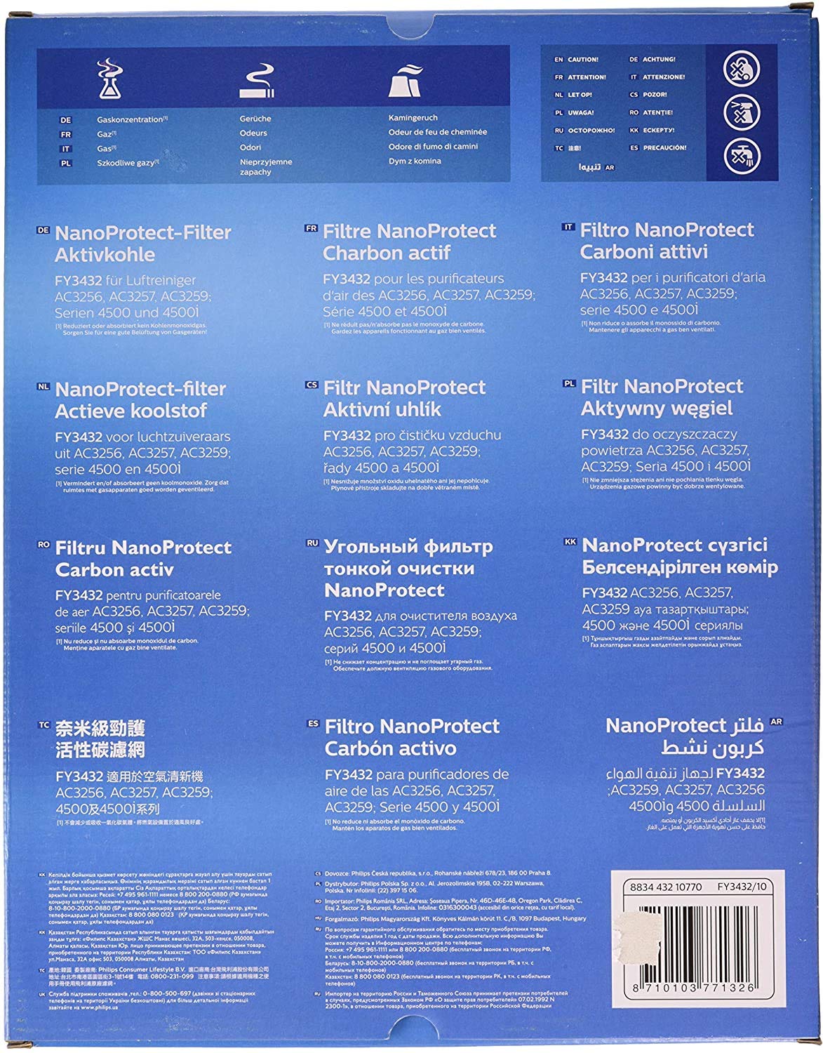 Philips NanoProtect Filtr węglowy do oczyszczaczy z serii 3000, 3000i, 4000 i 4000i, skutecznie ogranicza lotne związki organiczne i przykre zapachy, stała ochrona, FY3432/10