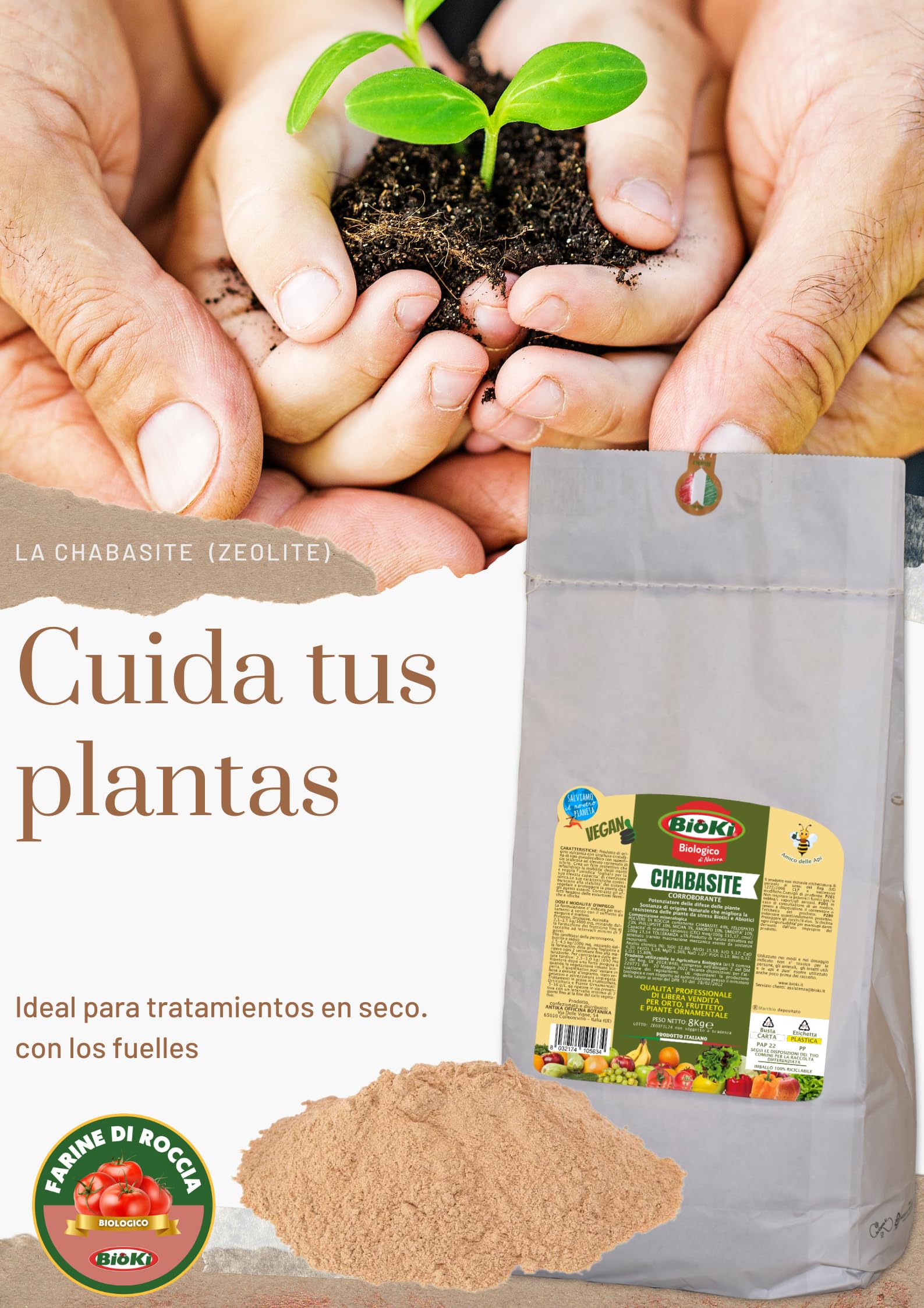 Bioki Zeolite Cabasite Naturale per Agricoltura Bio, 8 kg