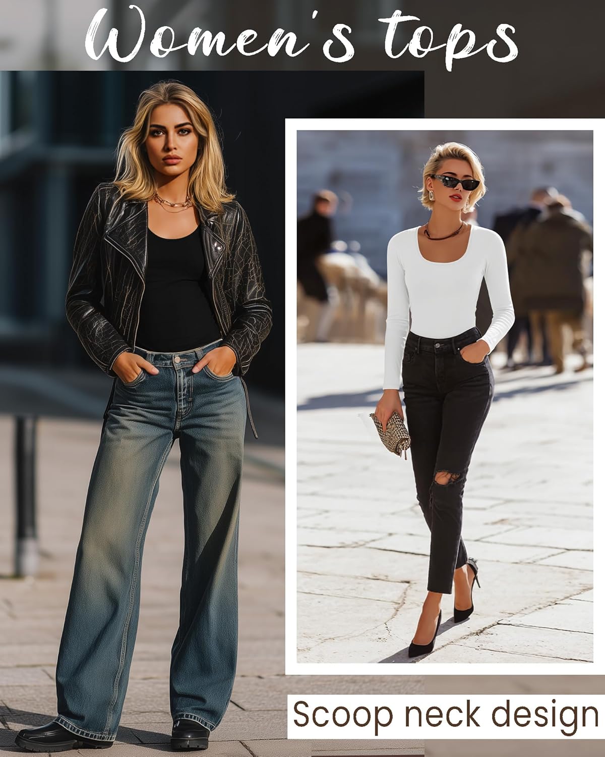 7 Pack Women's Long Sleeve Shirts Multipack Scoop Neck Tops Slim Fit Undershirt Basic Layer Winter - Image 4