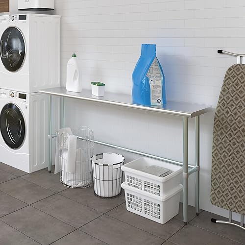 Miniatura 6 de AmGood Mesa de trabajo de acero inoxidable con base abierta  NSF - Preparación de alimentos para isla de cocina  Banco de servicio para lavandería