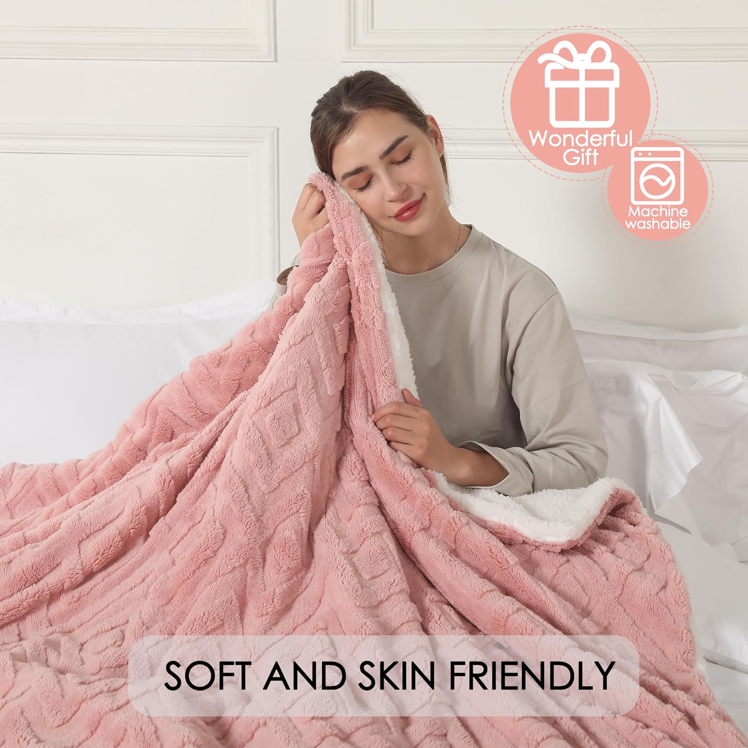 Heating Blanket Twin Size Extra-Thick and Warm Electric Blanket with 10 Hour Auto Off & 5 Heating Levels, 3D Pattern Design and Overheating Protection, Baby Pink - Image 5