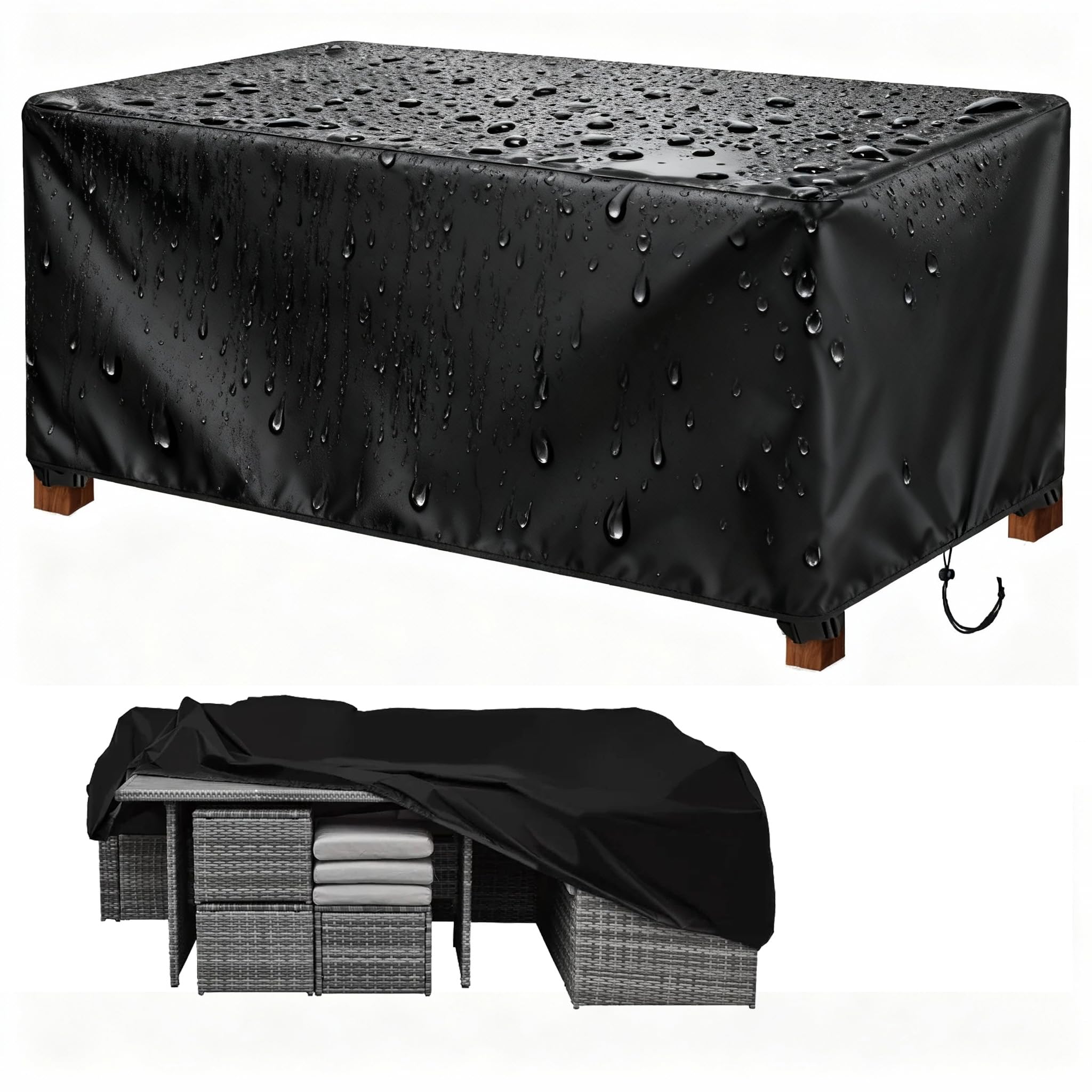 HNKDKJ Outdoor Waterproof Patio Furniture Cover 300x150x100cm/LxWxH Rattan Garden Furniture Covers 420D Oxford Garden Table Covers Waterproof Square/Rectangular Patio Table and Chair Cover