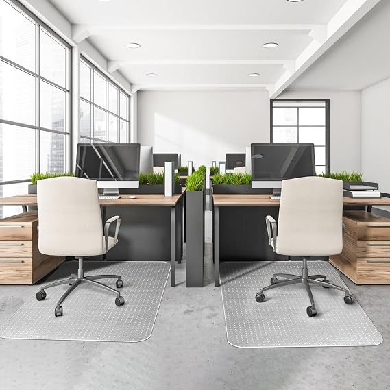LeapYouth 2 Pack Office Chair Mat for Carpets, 48 x 36, Clear, Heavy Duty, Studded, Transparent, Odorless, BPA Free, PVC, Modern, Rectangular, Carpeted Floors, Home and Office