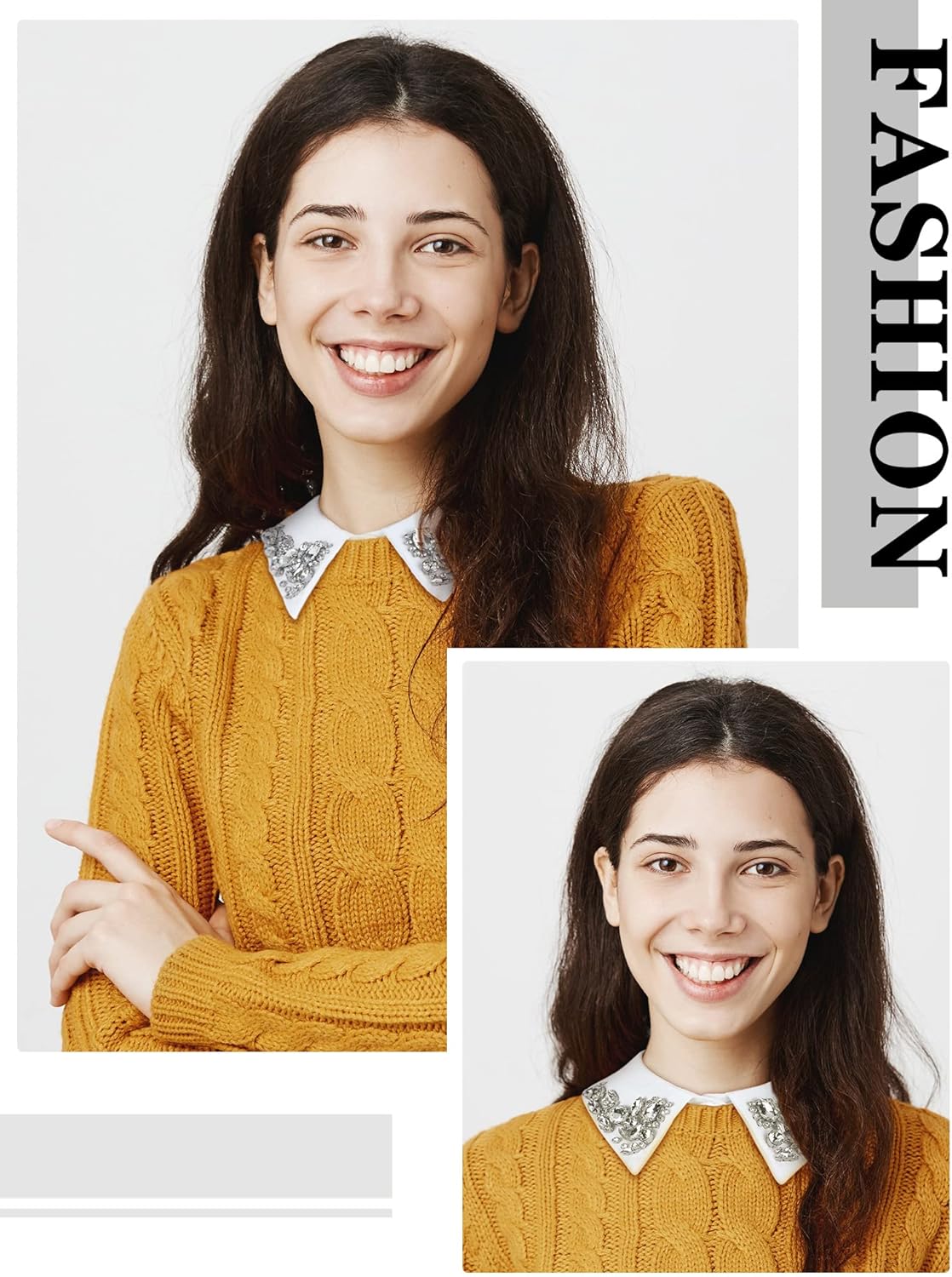 Bencailor 2 Pcs Fake Collar Detachable Rhinestone Dickey Collar Half Shirts for Women False Blouse Dickey - Image 6