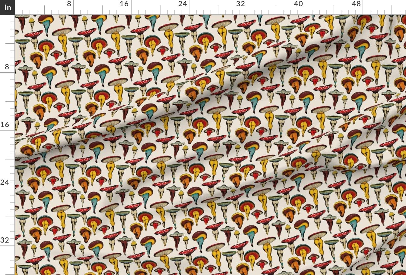 Spoonflower Fabric - Mushroom Butt Vintage Inspired Viral Trend Botanical Vegetables Women Printed on Upholstery Velvet Fabric Fat Quarter - Upholstery Home Decor Bottomweight Apparel