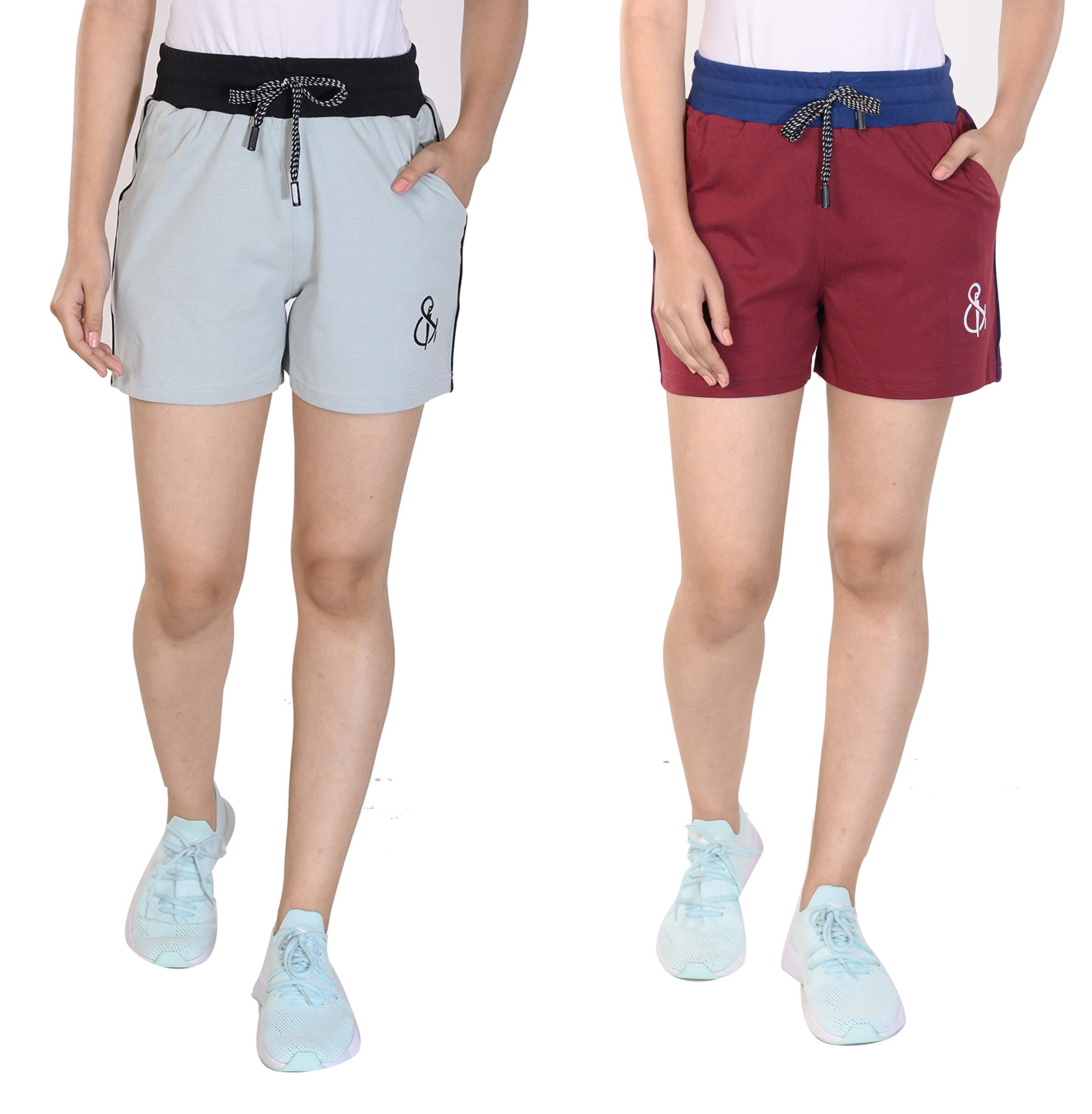 Women's Cotton Silver & Maroon Night Shorts (Pack of 2)-picture-52