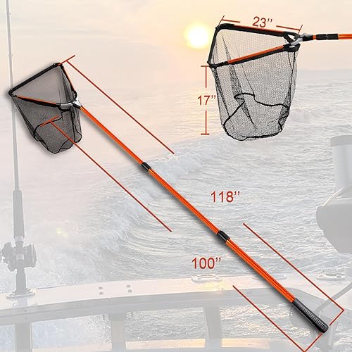 Vista 6 de Red para pescar, Fiblink, plegable de aluminio, con mango telescópico extensible