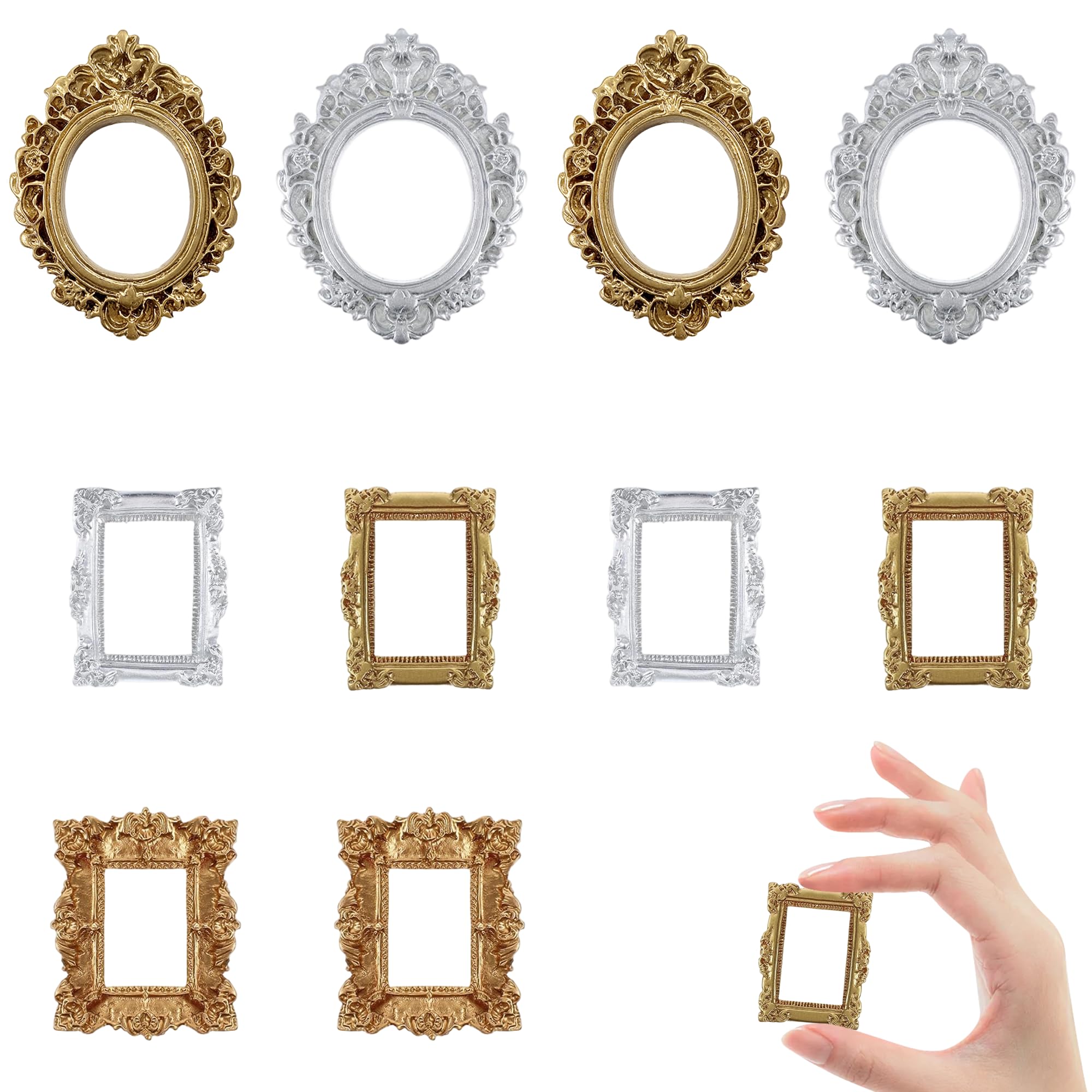 10 Pcs Vintage Mini Photo Frames for Dollhouse Accessories, Multi-Color Small Miniature Picture Frames Resin Mini Frames Perfect for Crafts, Wall Hanging, Desktop Display, Jewelry Showcase